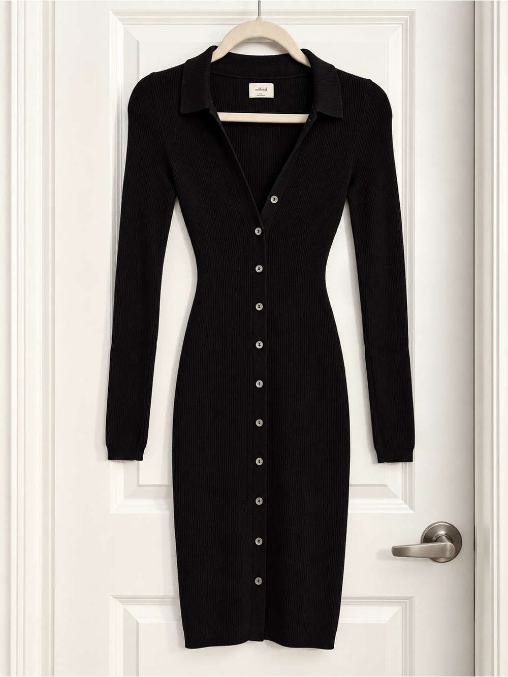 Wilfred Ribbed Button-Front Collared Dress - Black